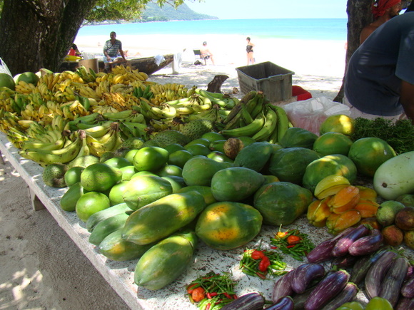 Fresh tropical fruits can be found along the beachfront